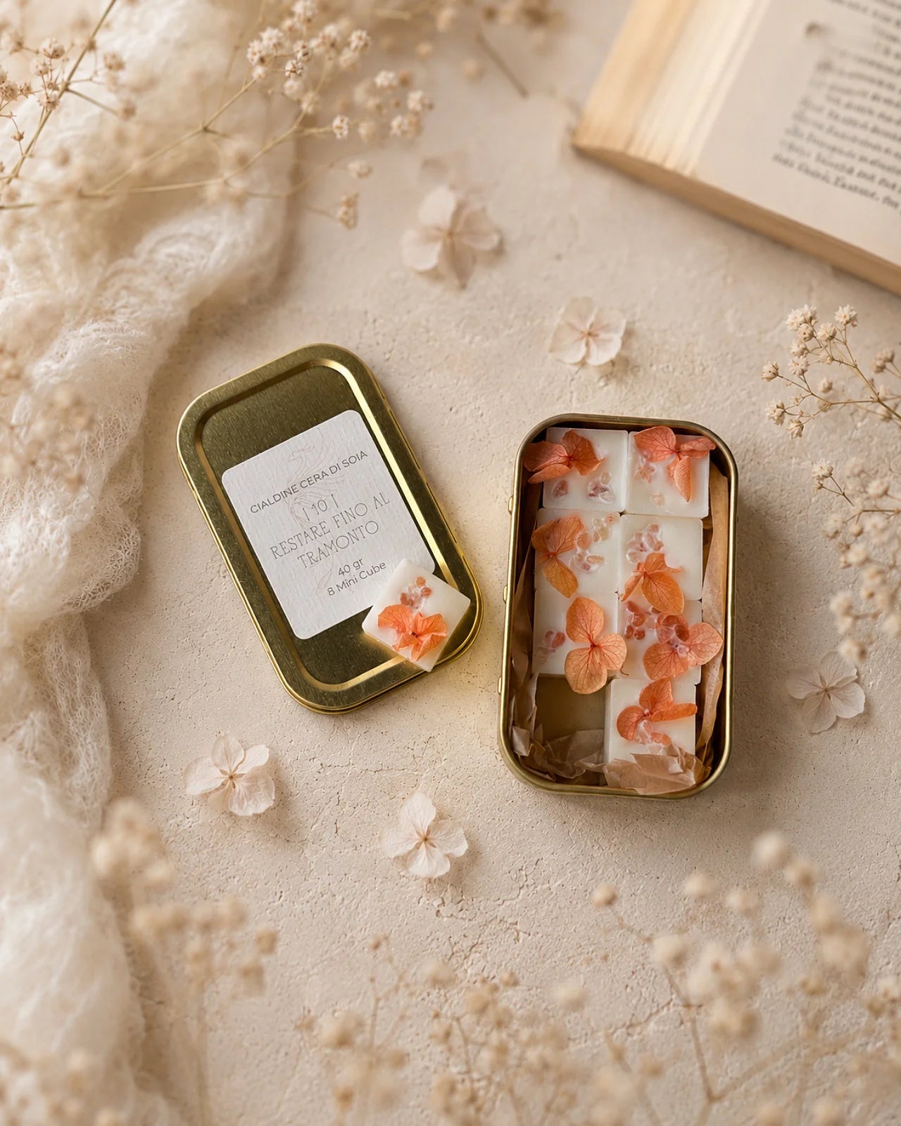 mini cialdine in cera di soia profumata | zollette tart per brucia essenze - artigianali e Made in Italy | Profumo acqua di cocco, melone, geranio e ambra