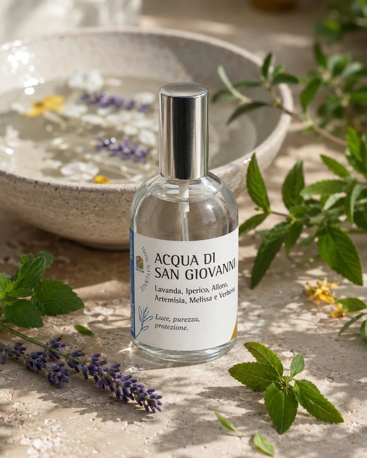 Profumo purificante naturale Acqua di San Giovanni Olfattiva su lino bianco con lavanda fresca aromaterapia - Roma