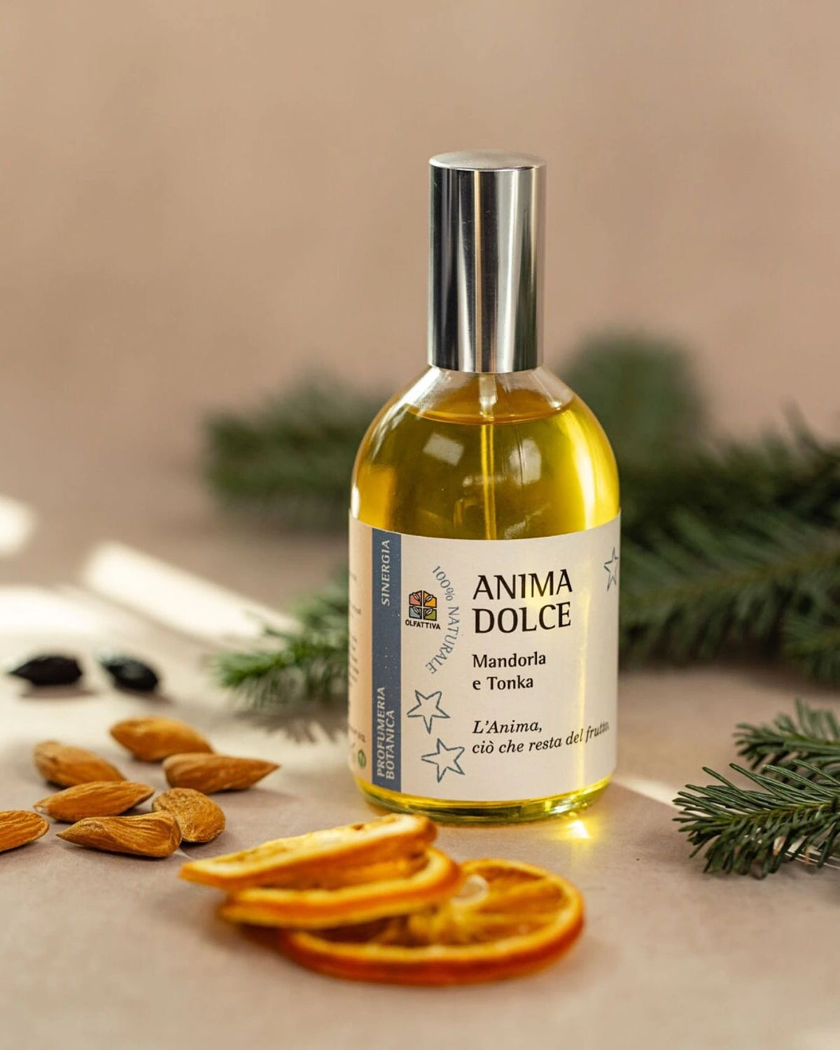 Anima Dolce profumo botanico gourmand naturale Olfattiva 115ml mandorla amara vaniglia fava tonka Roma: aromaterapia dolcezza avvolgente 