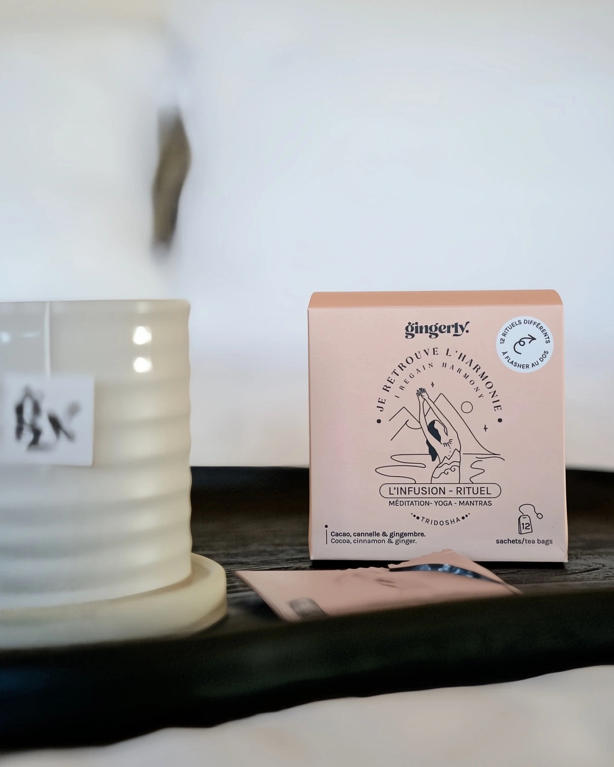 Infusi ayurvedici biologici certificati ECOCERT - piante a taglio largo in bustina per rituali di benessere olistico di 10 minuti | Ritrovo l'Armonia: cacao, cannella e zenzero 