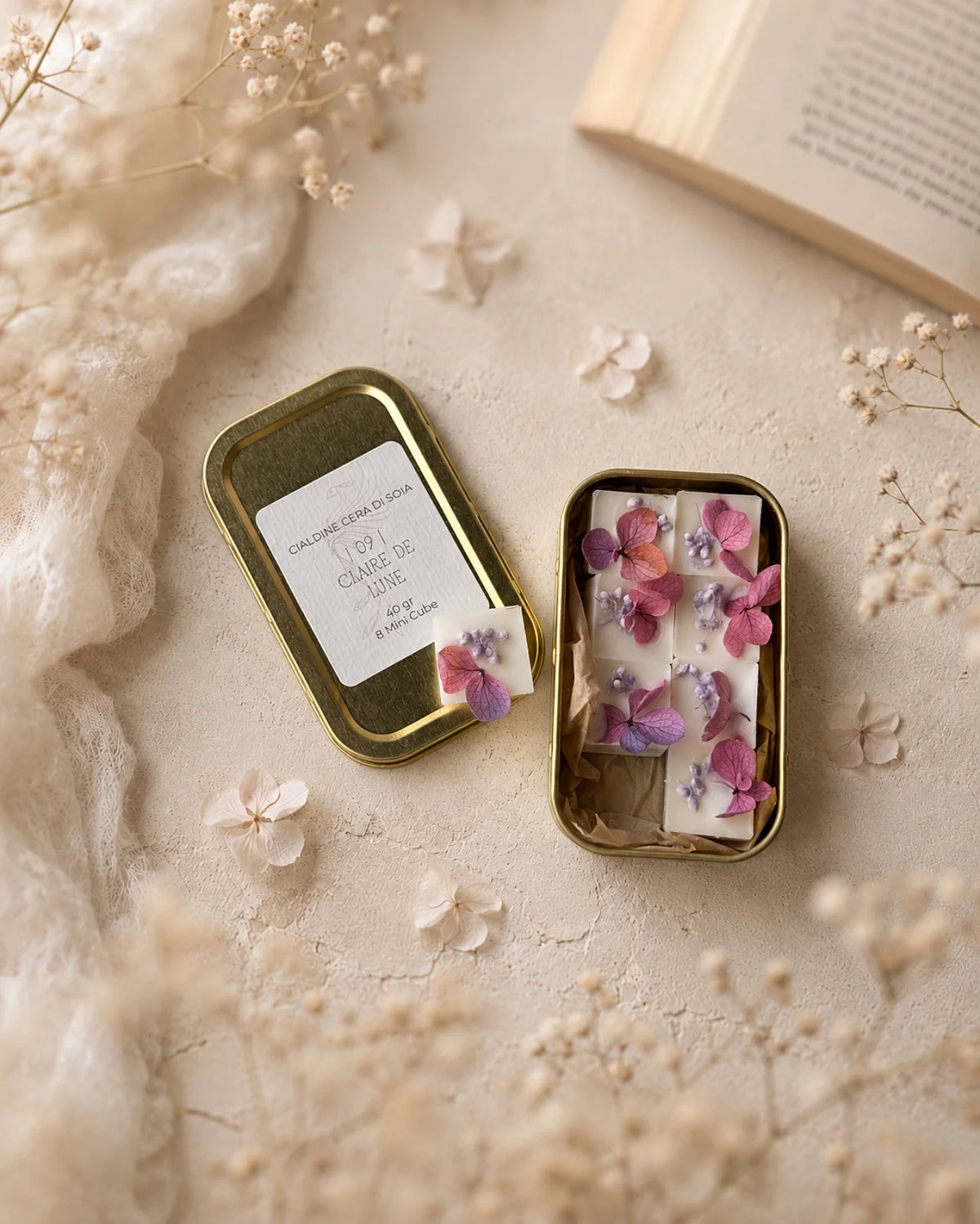 mini cialdine in cera di soia profumata | zollette tart per brucia essenze - artigianali e Made in Italy | Profumo fiori bianchi, rosa, gelsomino e giglio