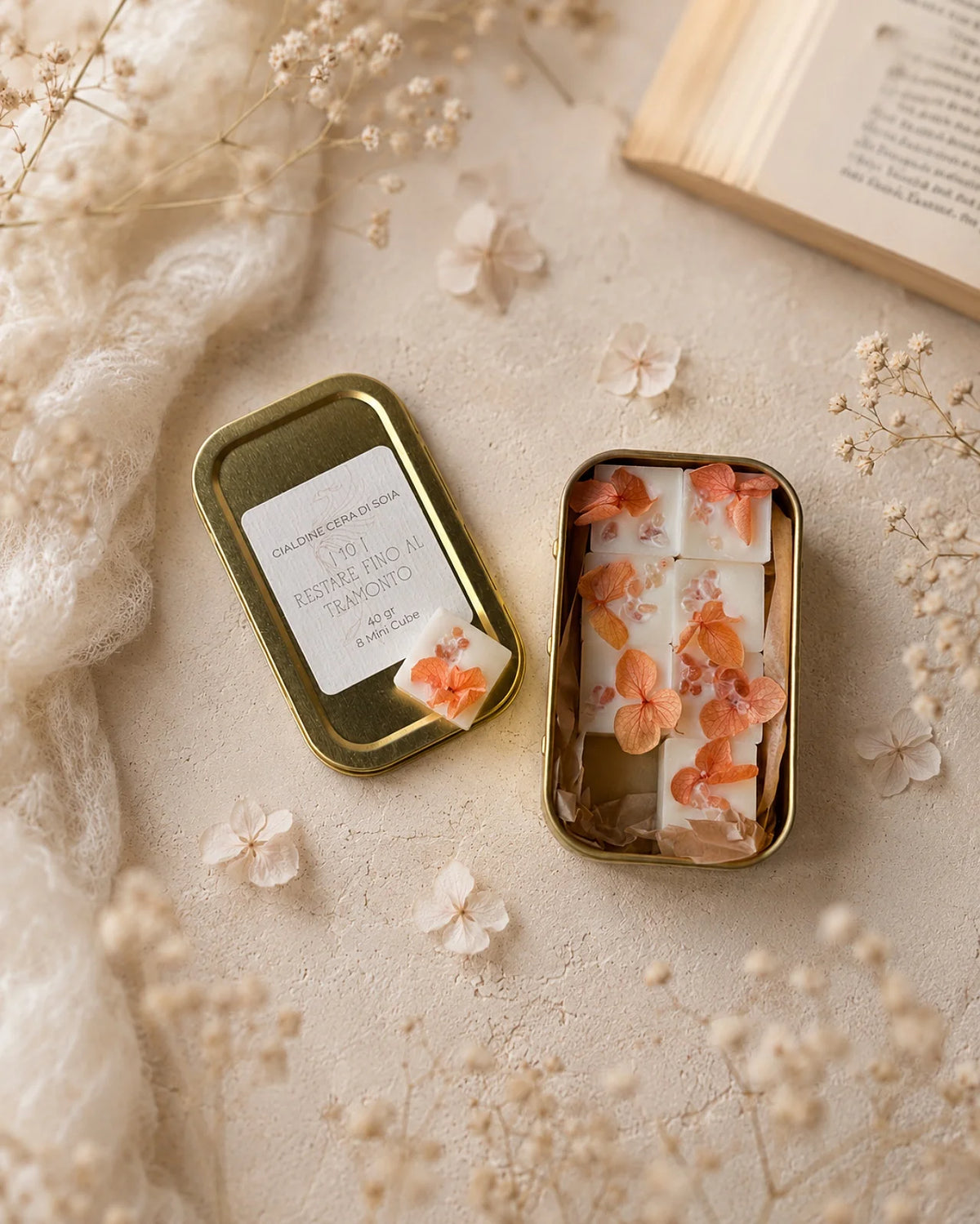mini cialdine in cera di soia profumata | zollette tart per brucia essenze - artigianali e Made in Italy | Profumo acqua di cocco, melone, geranio e ambra
