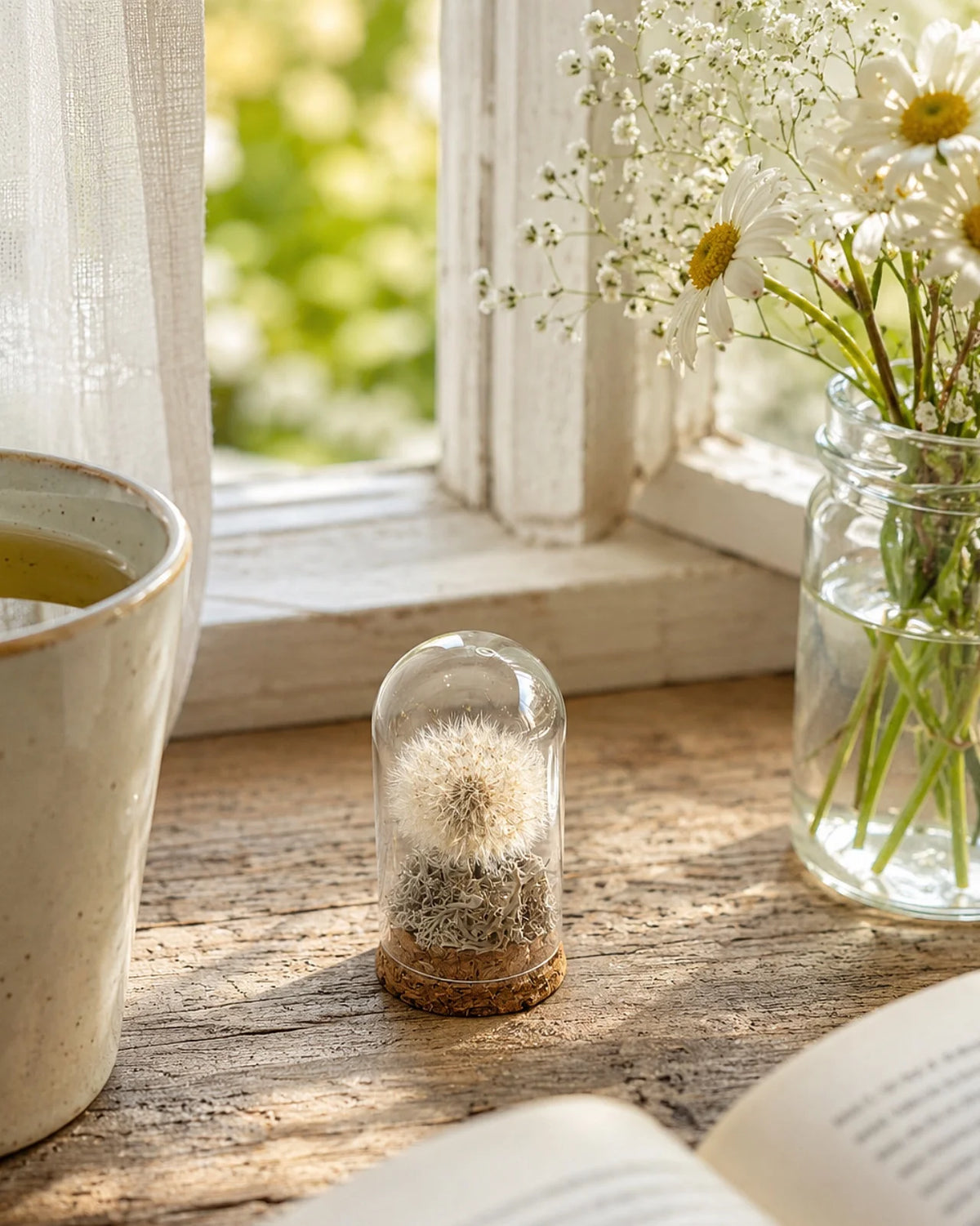 fiore dei desideri ( dandelion ), soffione preservato, simbolo di leggerezza e desideri